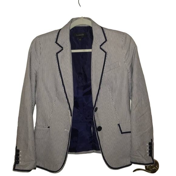 Talbots seersucker white and navy blazer 2 - Picture 1 of 8
